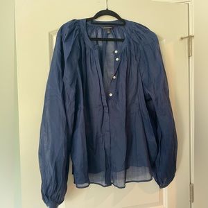 Banana Republic Sheer Linen Navy Blouse Sz L